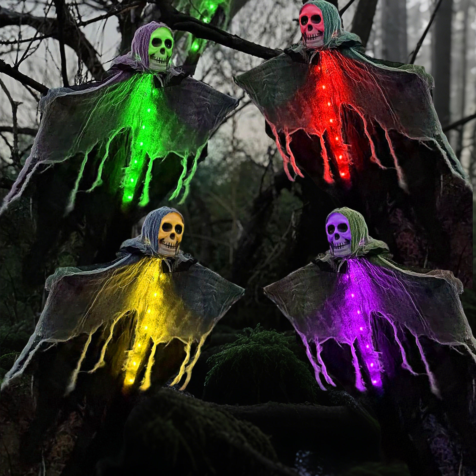 Outdoor Lighting On Trees - Glowing Scary Ghost Halloween Decorations, Outdoor