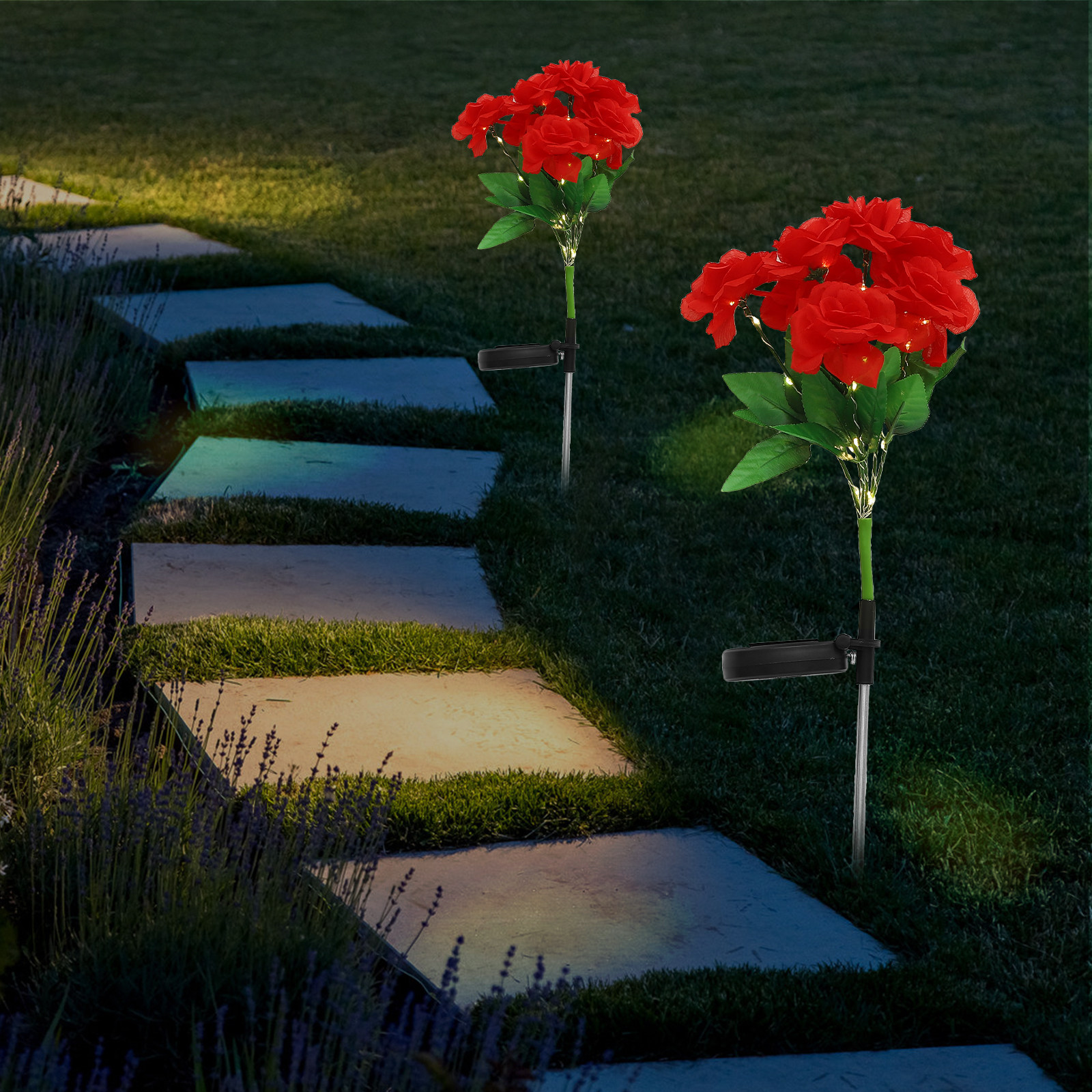 Solar Powered 7-Head Rose Flow - Outdoor Lighting Yard Stakes avaliação e preço