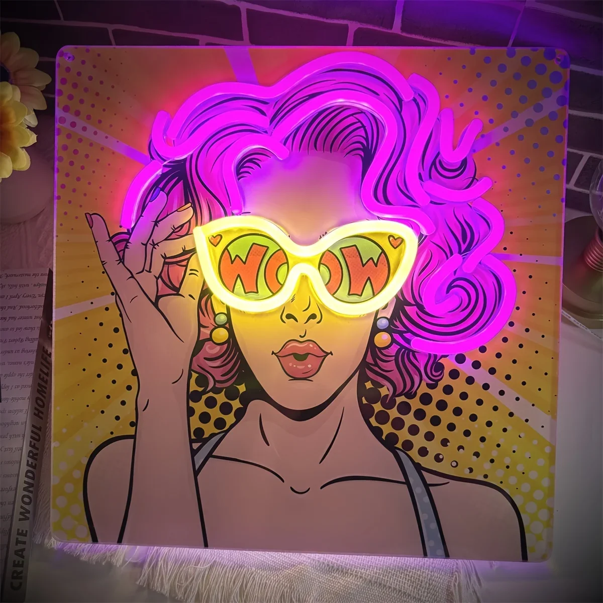 Wow Lady Pop Art LED Neon Sign - Outdoor Lighting Decor Wow avaliação e preço