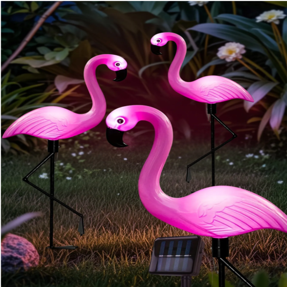 3Pcs Solar Powered Flamingo Gr - Outdoor Lighting Yard Stakes avaliação e preço