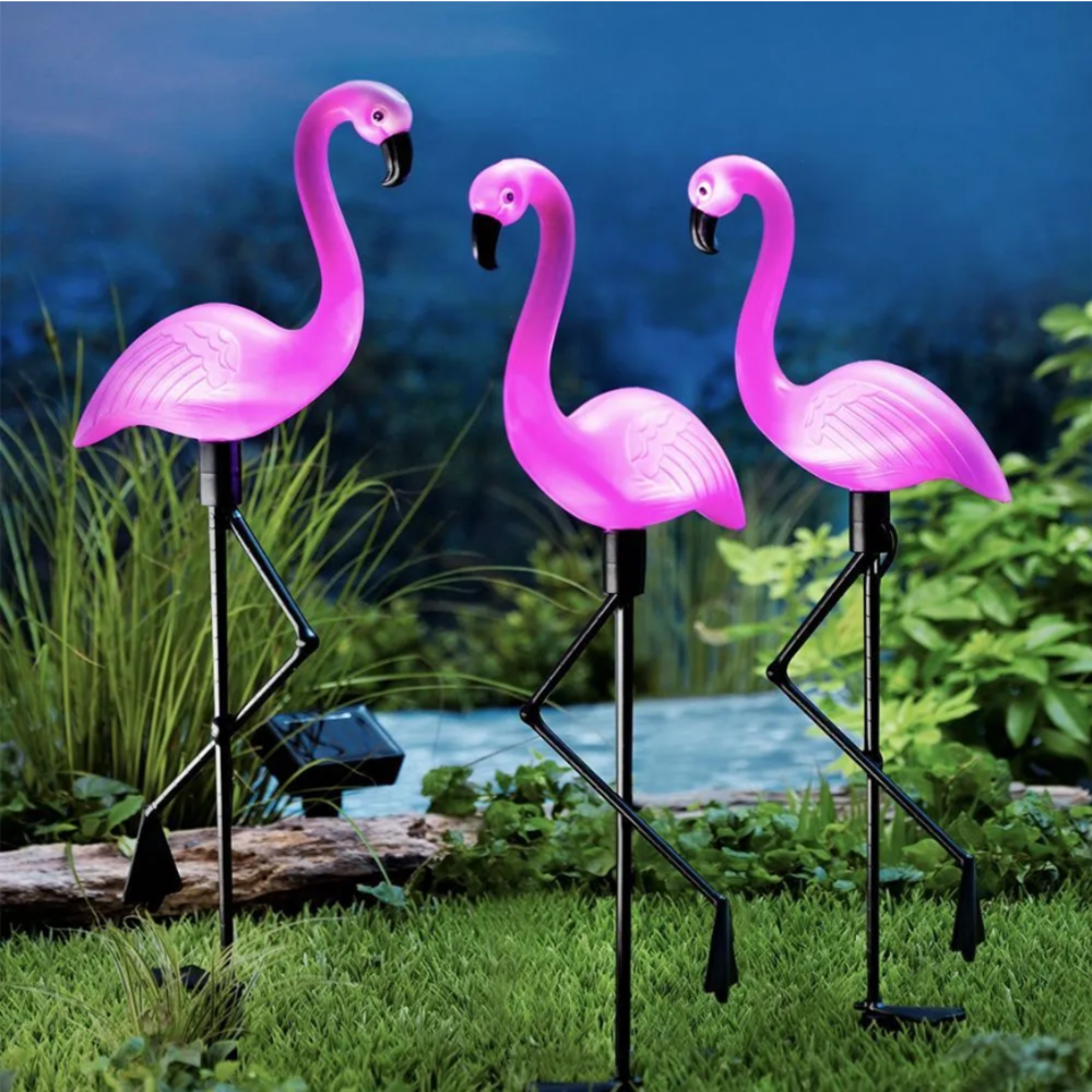 3Pcs Solar Powered Flamingo Gr - Outdoor Lighting Yard Stakes avaliação e preço